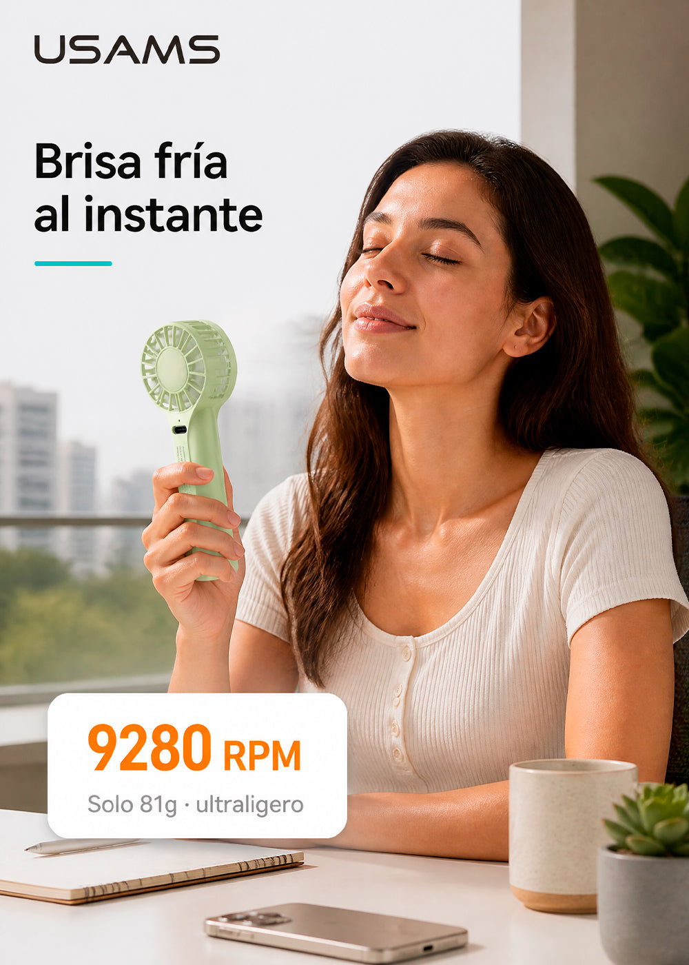 Mini Ventilador De Mano Portatil Recargable Alta Velocidad Usams ZB288 12