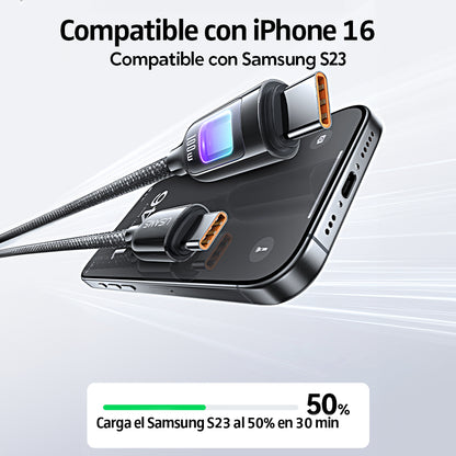 Cable Carga Rápida USB-C A USB-C Para iPhone iPad SJ750 100W 1,2 Metros Luz LED