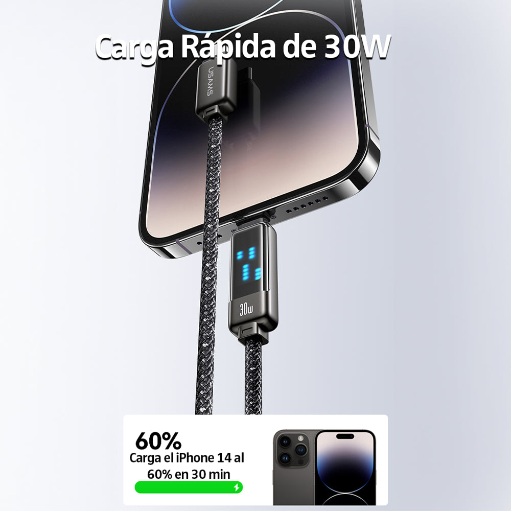 Cable Para iPhone iPad a USB-C SJ743 30W 1,2 Metros Display Led