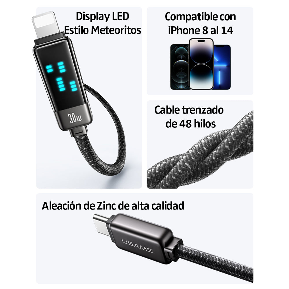 Cable Para iPhone iPad a USB-C SJ743 30W 1,2 Metros Display Led