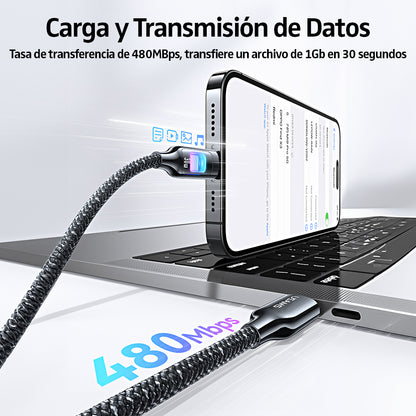 Cable Para iPhone A USB-C SJ749 30W Trenzado 1.2 Metros Luz LED