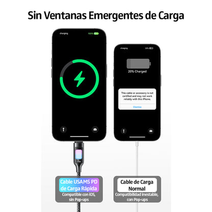 Cable Para iPhone A USB-C SJ749 30W Trenzado 1.2 Metros Luz LED