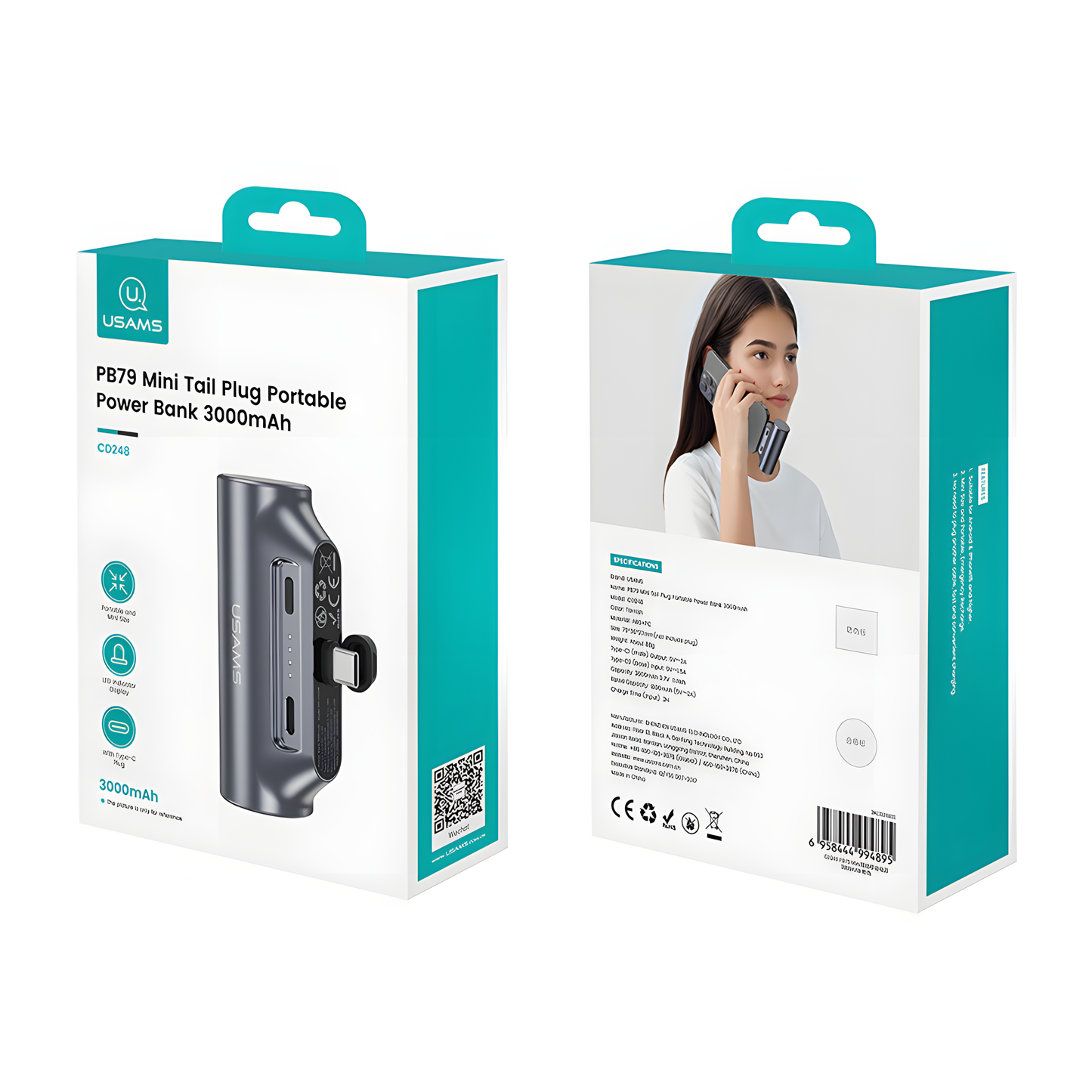 Batería Externa Cargador Portátil Power Bank 3000 mAh Tipo C Usams CD248