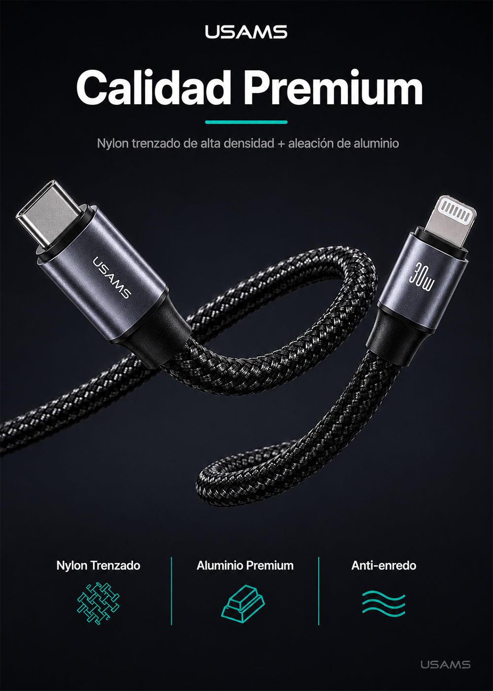 Cable USB-C a Lightning 30W 1,2 Metros Trenzado SJ729 8
