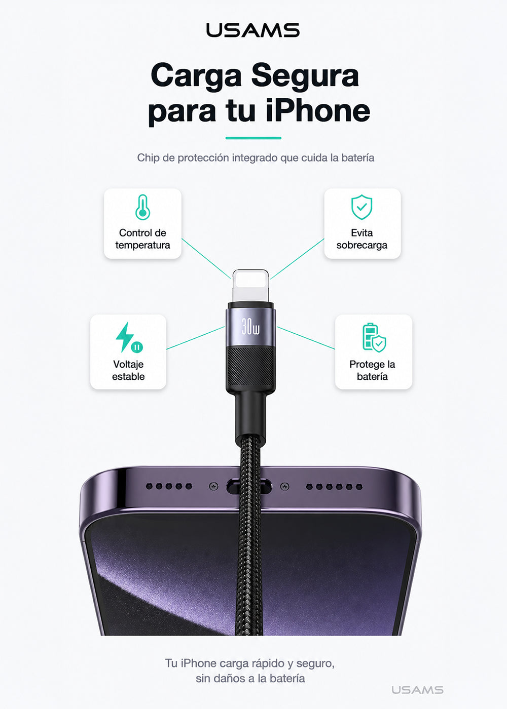 Cable USB-C a Lightning 30W 1,2 Metros Trenzado SJ729 6
