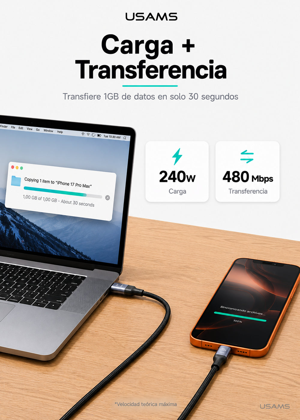 Cable USB-C a Tipo C 240W 1,2 Metros Trenzado SJ727 7