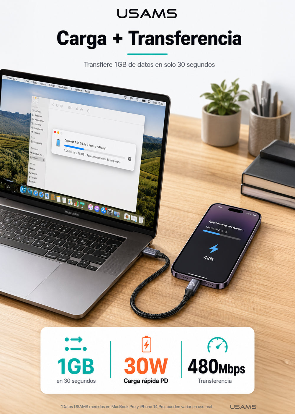 Cable USB-C a Lightning 30W 1,2 Metros Trenzado SJ729 7