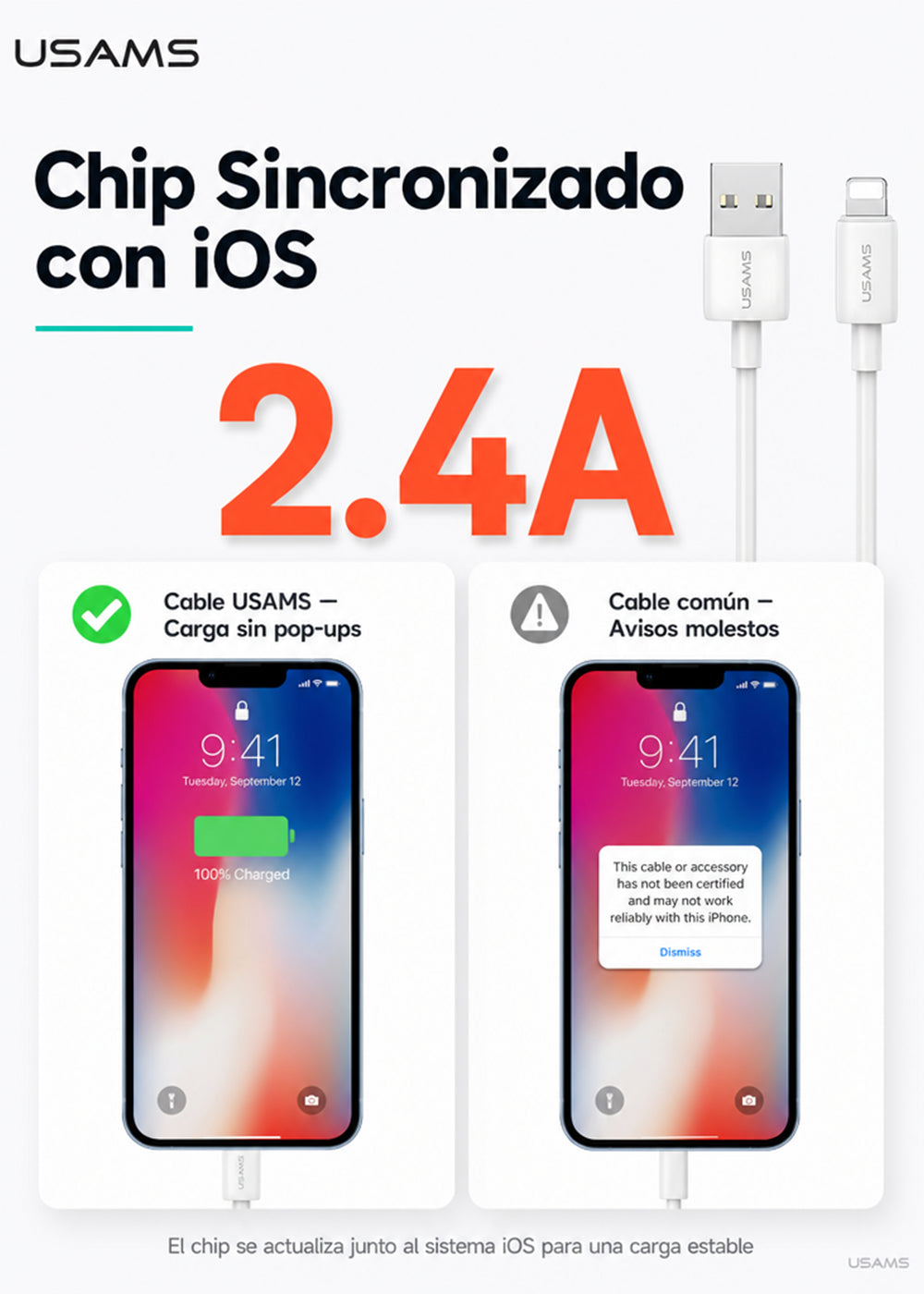 Cable USB-A a Lightning 2.4A 12W 1 Metro SJ709 4