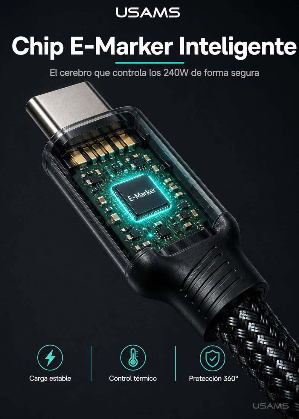 Cable USB-C a Tipo C 240W 1,2 Metros Trenzado SJ727 8