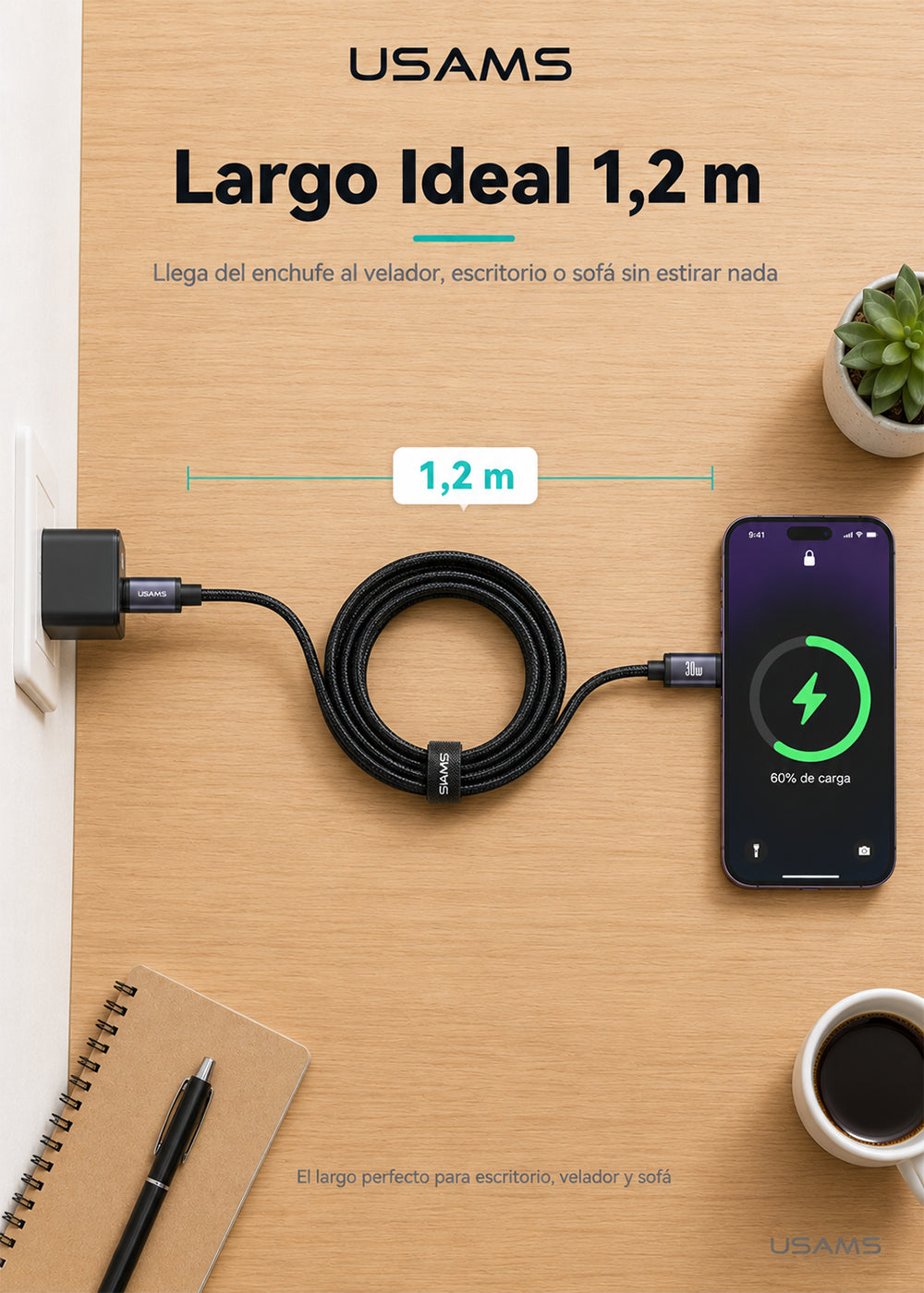 Cable USB-C a Lightning 30W 1,2 Metros Trenzado SJ729 9
